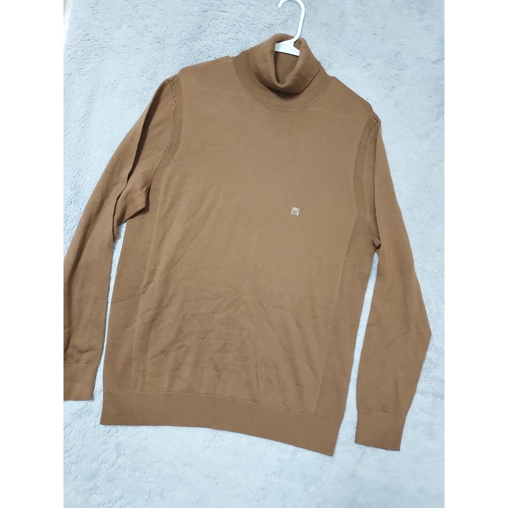 NEW Express Sweater Mens Large Merino Wool Turtleneck Pullover Brown Lightweight
